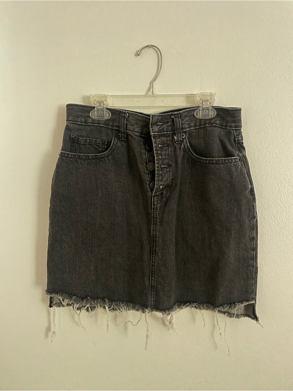 GAP Black Washed Denim Mini Skirt with Frayed Hem